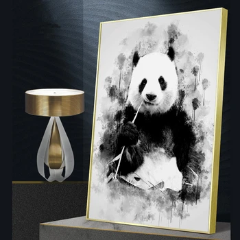 Gudrs Panda Ēd Bambusa Mākslas Audekla Gleznu Plakātu Drukas Cuadros Sienas Mākslu, viesistaba, Mājas Dekoru (Bez Rāmja)