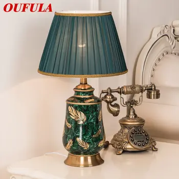 OUFULA Mūsdienu Zaļā Keramikas Galda Lampa LED Ķīnas Radošo Luksusa Gultas, Galda, Gaismas Mājas Dzīvojamā Istaba Guļamistaba Dekori