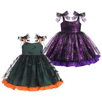 Zīdaiņu un Toddler Bērniem, Meitenēm Halloween Tērpu bez Piedurknēm Spageti Siksnas Web Tilla Tutu Savirmot Princese Kleita