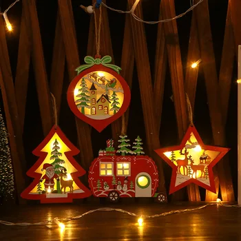 2023 Jaunā Gada, Ziemassvētku Eglītes Karājas Koka Kulons LED Gaismas Rotājumi Ziemassvētku Vainags Mājās, Apdares Noel Navidad Dekori