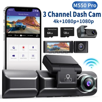 AZDOME M550 Pro 3 Kanālu Auto DVR Dash Cam 4K+1080P Atpakaļskata Kamera, GPS IS Nakts Redzamības Wifi Dashcam G-Sensora Tips C Autostāvvieta Monitors