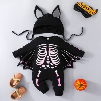 Citgeett Rudens Halloween Zīdaiņu Bērnu Zēniem Meiteņu Kombinezonus Drukāt Garām Piedurknēm Bodysuit Cepuri Jumpsuits Tērpu Apģērbs