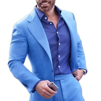 Zila Gadījuma Vīriešu Uzvalki, Slim Fit 2gab Balli Kāzu Uzvalku par Groomsmen Robots Atloks Pasūtījuma Modes Žakete, Bikses Apģērbs