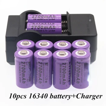 100% Jauns oriģināls 16340 Baterija CR123A 16340 Akumulatora 2700mAh 3,7 V Li-ion Baterijas+16340Charger