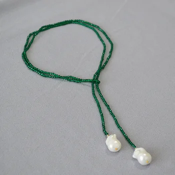 LONDANY kaklarota retro vecmāmiņa zaļā slīpētas kristāla krelles Baroka pērle regulējams kaklarota džemperis ķēdes sieviete