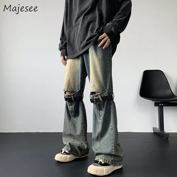 S-3XL Vintage Jeans Vīriešu Dizainers Caurumu Streetwear Mazgāti Augstās Jostasvietas Amerikāņu Savienoti Y2k Apģērbu, Džinsa Taktiskās Bikses, Modes