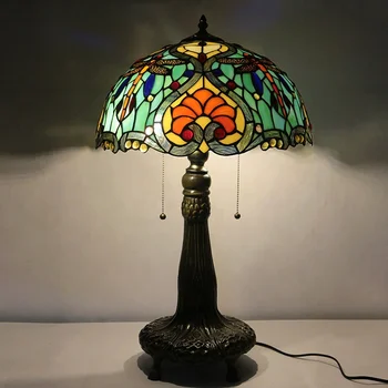 LongHuiJing 16 Collu Vitrāžas Galda Lampas Tiffany Stila Viktorijas 2 Gaismas Dubultā Lit Galda Lukturi Ar Cinka Sakausējumu Bāzes