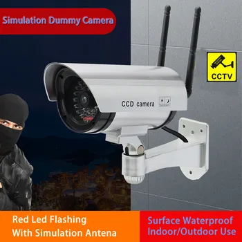 Manekens Bezvadu Kamera Plastmasas Viltus CCTV Kamera Ar Simulācijas Antena Sarkanā gaismas Diode, kas Mirgo AA Baterijas Uzraudzība, Drošības Sistēmas