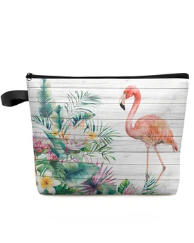 Flamingo, Tropu Augu Koksnes Grims Bag Maisiņš Travel Essentials Lady Sieviešu Kosmētikas Somas, Tualetes Organizators Uzglabāšanas Zīmuli Gadījumā