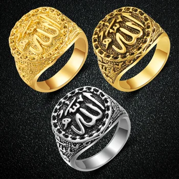 CHENGXUN Tuvajos Austrumos Rotaslietas Arābu Musulmaņu Islama Gredzenu Vīriešu un Sieviešu Modes Retro Allah Gredzenu Punk Stils, Antīkā Zelta
