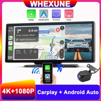 4K 2160P Auto Dashcam Ieraksti WIFI Bezvadu Carplay un Android Auto Paneļa Kameras DVR Video FM Aux Izejas Saiti Atpakaļskata Spogulis