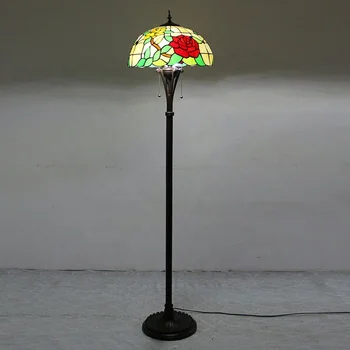 LongHuiJing 16Inch Eiropas Darinātas Vitrāžas Abažūrs Tiffany Grīdas Lampa
