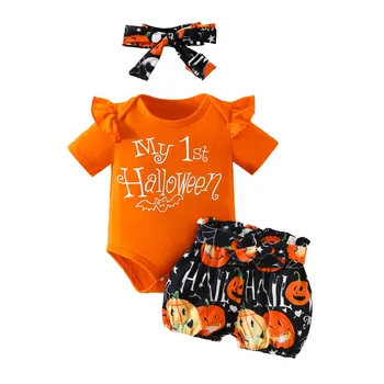 Līdz 2023. gada Rudenī, Savu Pirmo Halloween Baby Girl Apģērbu Komplekts Jaundzimušo Savirmot Ilgi, 1. Halloween Romper Spoku Šorti Galvu 3pcs Apģērbs
