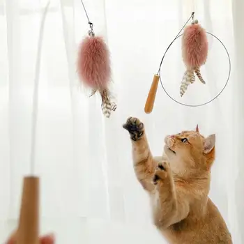 Izturīgs Interaktīvais Kaķis Rotaļlietas Smieklīgi Simulācijas Spalvu Teaser Stienis Extra Long Cat Teaser Zizli Elastīgs Pet Piederumi