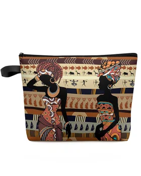 Etniskā Stila Āfrikas Sievietēm, Melna Sieviešu Grims Bag Maisiņš Travel Essentials Sievietes Kosmētikas Somas Organizators Uzglabāšanas Zīmuli Gadījumā