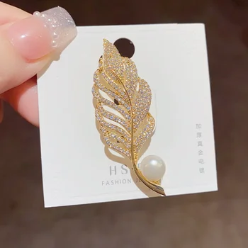 Saldūdens Pērļu Lapu Pin Modes Gaismas Luksusa Dizaina Unikāls Anti-glare Broša