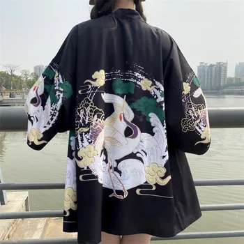 2023 Japānas Dzērves, Drukāt Jaciņa Kimono Jostas Vasaras Sieviešu Pludmales Yukata Harajuku Tradicionālo Haori