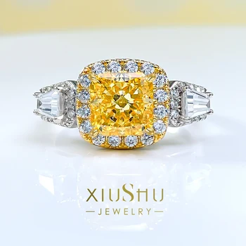 Moderns un grezns yellow diamond, maigs un elegants 925 sudraba gredzens, ar augstu oglekļa dimants, nišu dizains, minimālisma