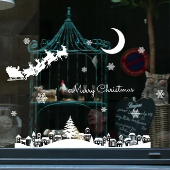 Ziemassvētku Uzlīmes Restorāns Logu Noņemama Sniega Stikla Dekorēšana Ziemassvētku Mall Uzlīmes, Mājas Dekoru, Sienas Uzlīmes, L5