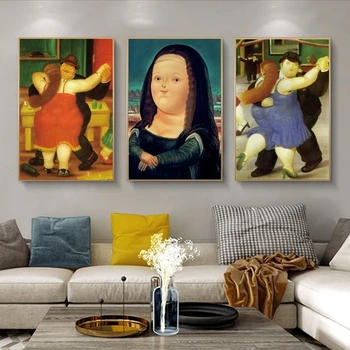Smieklīgi Mona Lisa Sienas Mākslas Audekls Plakāti Un Izdrukas Ar Fernando Botero Slavenā Sienas Mākslas Gleznas Mūsdienu Mājas Cuadros Bildes