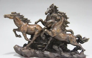 Ķīnas tautas Vara, Bronzas Feng Shui auspicious Nobērt Palaist Trīs Zirgi Mākslas Statuja Amatniecības Apdare