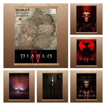 Diablo IV Plakātu Diablo 4 Karti, Plakātu, Video Spēles Plakātu, Kanvas Glezna Dzīvot Istabā Sienas Dekoru, Sienas Mākslas Ritiniet Glezniecības Mājas Dekoru
