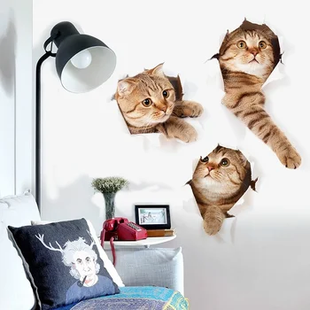 Gudrs 3D Kaķēns Kaķis Sienas Uzlīmes/3D Kaķēns Kaķis Uzlīmes/Vannas istaba Decal/Home Guļamistaba/Spilgts Kaķi Auto Uzlīmes/Wall Art Dekori/Ledusskapis