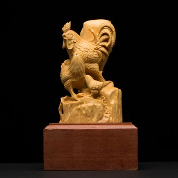 Pasludināšanas Zodiaka Vistas Dzīvnieku Apdare Zelta Vistas Paziņot Boxwood Griešanai Koka Mājas Griešanai Kolekcija Dzīvnieku Statuja