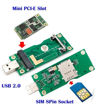 Mini PCI-E USB Adapteris ar SIM 8Pin Kartes Slots WWAN/LTE Modulis Bezvadu PCI-E WWAN Karti, USB Adapteris Konversijas Karte