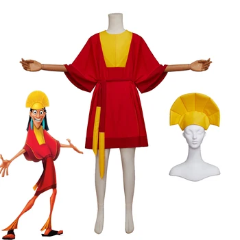 Anime Imperators, Karalis Kuzco Cosplay Kostīmu Pieaugušo Vīriešu Sarkans Uzvalks ar Dzeltenu Cepuri Halloween Karnevāls Partywear Pilns Komplekts