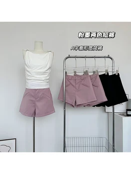 Vasarā Sievietēm korejas Modes Augsta Vidukļa Karstā Bikses 2000s Estētisko Dibeni-line vienkrāsainu Biroja Dāma Šorti Gyaru Vintage New