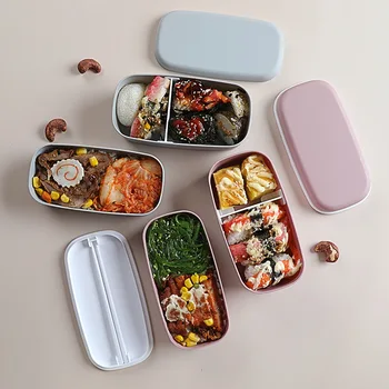 Plastmasas divslāņu Bento Lodziņā Noslēgtos necaurlaidīgos Pārtikas Uzglabāšanas Tvertnes Microwavable Portatīvo Piknika Skolas Adrese Lunchbox