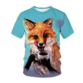 Vasaras Dzīvnieku Fox Modelis Vīriešu T-krekls Tendence Gadījuma 3D Drukas Grafikas T Krekli Modes Personības Harajuku Hip Hop Streetwear Augšu