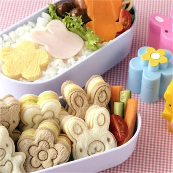 Cute Karikatūra Mini Cookie Cutter Set Sandwich Griezēji Maizes Cepumu Reljefs Ierīci Bērniem Plastmasas Bento Kuteris Veidnes