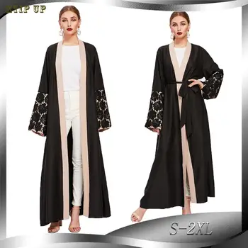 Maroka Dubaija Kimono Piedurknēm Jaka Sievietēm Atvērtu Priekšā, Drēbes Musulmaņu Islama Mežģīnes, Mežģīņu Aproces Abaya Kaftan Ar Siksnas Ramadāna Kleita