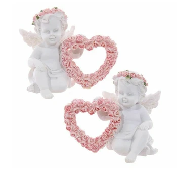 Y5LE Valentīna Diena Rotaslietu Komplekts 2 Eņģeļu Mīlestība Sirdī, Rožu Sveķu Statuetes Mākslas Amatniecības Sv Sievietes, Vīrieši Pāra
