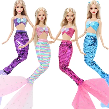 Modes Meitene Lelle Drēbes Spīdīgu Sequin zivs astei līdzīgs Svārkiem Princese Kleita Skaistums Top Apģērbs par Barbie Lelle 11.5