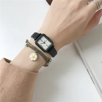 Retro Kvadrātveida Dizains Sieviete skatīties Minimālisma Sieviešu Kvarca rokas Pulksteņi Gadījuma Kleita Dāmas Melnas Ādas rokas pulksteņi Pulkstenis Reloj Mujer