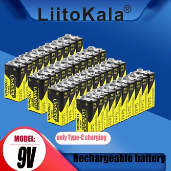 40PCS LiitoKala 9V 1100mAh li-ion baterijas tips-C USB 9V li-ion par Multimetrs Mikrofons Rotaļlieta, Tālvadības pults KTV izmantot