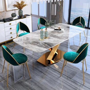 Gaismas luksusa pusdienu galda, modernu vienkāršību, augstas klases itāļu taisnstūra sadzīves pusdienu galda un krēsla kombinācijā