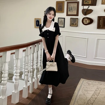 Korejiešu Stilā, Maternitātes Ikdienas Vasaras Kleita Ar Īsām Piedurknēm Bowknot Apkakles Pogas Lidot Grūtniece Eleganta Kleita Lady Drēbes