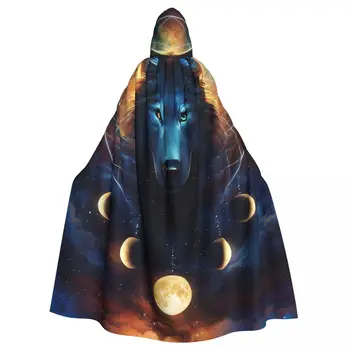 Unisex Pieaugušo Mēness Vilks Ar Galaxy Kosmosa Apmetnis ar Kapuci Ilgi Raganu Kostīmu Cosplay