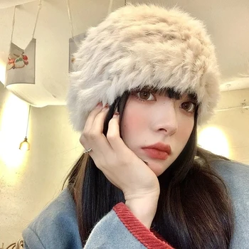Krievijas Cepure Sievietēm, Mākslīgās Fox Kažokādas Cepure Ziemas Sieviešu Āra Siltā Beanie Pūkainu Cepuri Sniega Kausu Klp