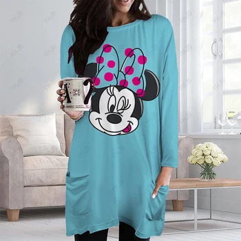 Modes Sieviešu Apģērbu Rudens Sieviešu Disney Minnie Mickey Mouse Drukāt Gadījuma garām Piedurknēm T-Krekls Zaudēt Blūze Topi Plus Lieluma