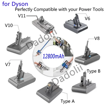 Par Dyson V6 V7 V8, V10 Veids A/B 12800mAh Rezerves Akumulatoru Dyson Absolūtā Vads-Bezmaksas Vakuuma Rokas putekļsūcējs