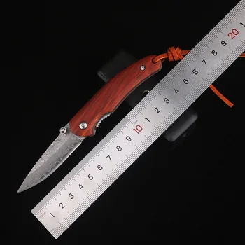 Damaskas tērauda saliekamais nazis Āra nazis Sarkanā sandalkoka rīkoties saliekamais nazis portatīvo salokāmo nazi