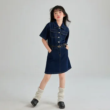 Tīņi Meitene Džinsa Kleitas, Vasaras 8 10 gadiem, Bērnu Apģērbs, Jostas Stilīgs Bērnu Drēbes Meitenei