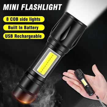 Mini Lukturītis Zoom Uzlādējams LED Lukturītis Spēcīgs Sidelight Zibspuldze, Super Spilgti Ūdensizturīgs Portatīvo Āra Kempings Lampas