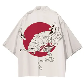 Japāņu Samuraju Kimono, Plūmju Ziedi & Celtņi Tradicionālās Drukas Haori Streetwear Vīriešu Un Sieviešu Jaciņa Harajuku Yukata Plus Lieluma
