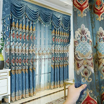 Ķīniešu Stilā Šenila Dobi Izšūti Aizkari Dzīvojamā Istaba Guļamistaba Sabiezējums Blackout Mājās Pasūtījuma Gatavo Aizkaru